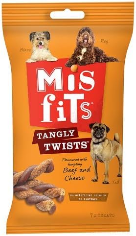 Misfits Dog Treat Tangly Twists Beef and Cheese Flavour 140 g, 7 Treats