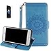 Produktbild ISENPENK Apple iphone 7 plus(2016) Hülle,Retro Original Leder Flip Bookstyle Cover Wasserdicht Shockproof Anti Slip Protection Leather Case,Mandala Relief Gravur Muster Pattern PU Tasche mit Intern Bequem Karte Schlitz,Anti-Sturz Stoßfest Abdeckung Entwurf Stoßdämpfend Triangle Hemming Schutzhülle mit Stand funktion Flip Case Handy Gürtel für Apple iphone 7 plus(2016) 5.5Zoll-[blau]+Panzerglas Folie Displayfolie Displayschutzfolie
