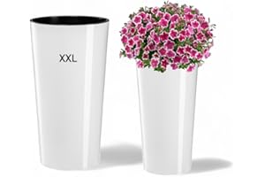 ‎MELTOM MELTOM Blumenkübel Rund Hochglanz Slim Blumentopf mit Herausnehmbaren Einsatz Größe XXL/DxH: 40 x 75 cm Weiß