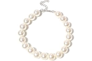 Ling & Bai Dog Pearl Necklaces Cats Colorful Fancy Collar Necklace Adjustable Pet Supplies for Puppy Kitten (White, S)