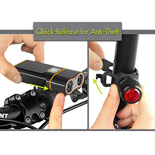 USB Fahrradlicht Set – USB-wiederaufladbare Fahrrad-Scheinwerfer und LED-Rücklicht – wasserdichtes Fahrrad-vorderes hinteres Licht passt ALLE Fahrräder - 3