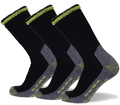 Well Knitting 3 Pairs Mens Merino Wool Blend Outdoor Working Hiking Crew Socks (Black, 6-10)