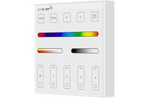 BTF-LIGHTING WR01RF Sans fil 2.4G RF 4Zones RGB RGBW RGBCCT Panneau de commande mural intelligent Alimenté par 2piles AAA 3V Fonctionne avec WB5 LM052 LM053 C03RF C04RF C05RF C03W C04W C05W Contrôleur