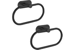 EOLAX Toallero para baño, toallero autoadhesivo montado en la pared, toallero de baño de acero inoxidable, accesorios de hardware sin taladrar, moderno soporte redondo para toallas, negro Paquete de 2
