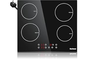 Karinear Plug in Induction Hob, 4 Zones Electric Hob 60cm, with Touch Control 9 Power Level & Child Safety Lock, Timer, Black Crystal Glass