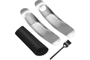 FineGood prasa do czosnku ze stali nierdzewnej, 2 szt. kruszarka do czosnku, praska do czosnku, maszynka do czosnku ze szczotką do czyszczenia, obieraczka do czosnku