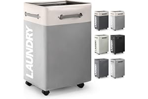 Rieeyrslza Cesto Portabiancheria Sporca con 4 Rotelle 74L Ceste per la Biancheria Cesto Biancheria con Ruote Portabiancheria Pieghevole Multifunzione Cesto Portaoggetti(Bianco + Grigio Chiaro)