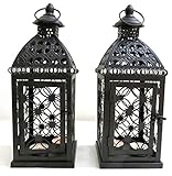 Nuevo marroquí diseñado metal Candle Holder Negro juego de 2 faroles