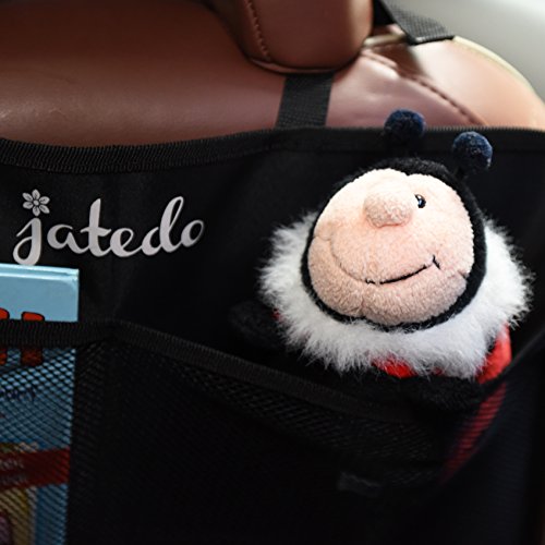 jatedo Rücksitz-Autotasche Kinder, Rückenlehnentasche Auto (4 extra große einzelne Taschen, leicht zugänglich, schwarz) | Auto-Rückenlehnenschutz | Rücksitztasche Auto Kinder | Autositz-Schutz Kinder + Autositz-Tasche - 5