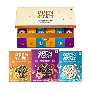 Open Secret Christmas Snack Gift - Healthy Chocolate Cookies with Nuts | Almond,Cashew,Peanut | No Added Maida, Family & Back to School Snack Biscuit| 1 Assorted Gift Box + 6 Tiffin Boxes (24 Cookies)