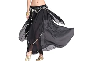 Leemiman Women Belly Dance Chiffon Skirt with Coins