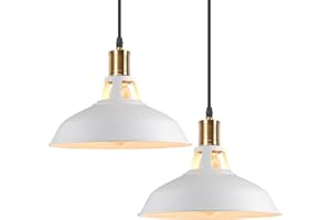 iDEGU Lot de 2 Suspension Luminaire Industrielle, 27CM Rétro Lustre Plafonnier en Métal E27 Éclairage de Plafond Vintage Lampe Suspension pour Cuisine Salon Salle à Manger Corridor Restaurant (Blanc)
