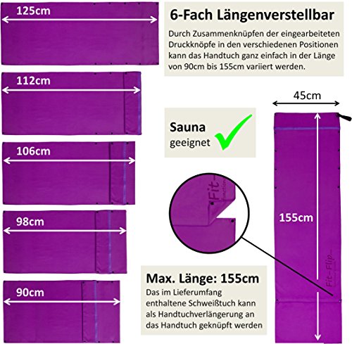 3-tlg Fitness-Handtuch Set mit Reißverschluss Fach + Magnetclip + extra Sporthandtuch | zum Patent angemeldetes Multifunktionshandtuch, Fit-Flip Microfaser Handtuch - 2