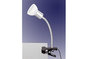 Trango 2989-016 Lampa zaciskowa LED *EASY* Lampa stołowa I Lampka do czytania I Lampa na klips z białym szklanym kloszem, punktowe I Lampka biurkowa z 1x żarówką LED GU10 3000K ciepła biała