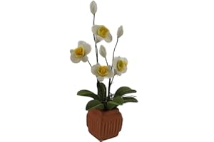 Melody Jane Dolls House White Lilly Flowers Square Terracotta Plant Pot Garden Accessory