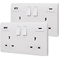 2 Gang 13amp Double Switched Socket USB C and A Charging, UK Plug Wall Outlet Pack of 2 USBW4AC