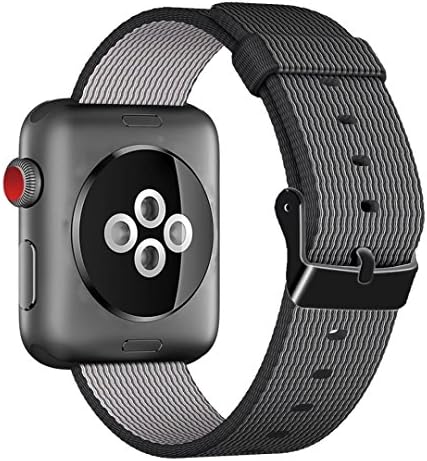 Yichan Woven Nylon Fabric Wrist Strap Replacement Band with Classic Square Stainless Steel Buckle for Apple iWatch Series 1 / 2,Sport &amp; Edition,38mm,Black