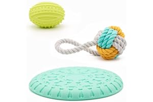 KÁNIDA 3 Juguetes Perro,Juguetes interactivos,Frisbee para Perro Disco Volador,Caucho Natural no Tóxico,Pelota Cuerda Perro Mordedor,Juguete Masticar,Juguete Perro con Sonido (Pack Disco Volador Verde)
