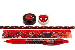 PYRAMID INTERNATIONAL Pyramid Europe Spider-Man 5-tlg. Schreibset - enthält Kugelschreiber, Bleistift, Lineal, Anspitzer, Radiergummi und Federmäppchen (Web Strike Design) - Offizielles Lizenzprodukt