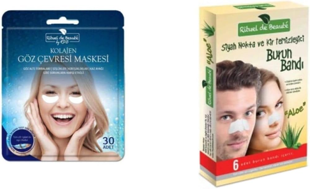 Rituel De Beaute Kolajen Göz Çevresi Maskesi 30 Adet + Siyah Nokta ve Kir Temizleyici Burun Bandı 2'li Set, 88090525918541