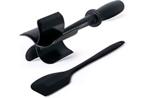 MEGAVOW Mince Meat Masher Utensil, Set of 2 Meat Chopper with Silicone Spatula Heat Resistant Kitchen Multifunctional Separator Tools for Beef, Potato, Turkey, Fruit, Butter, Hamburger, Ground