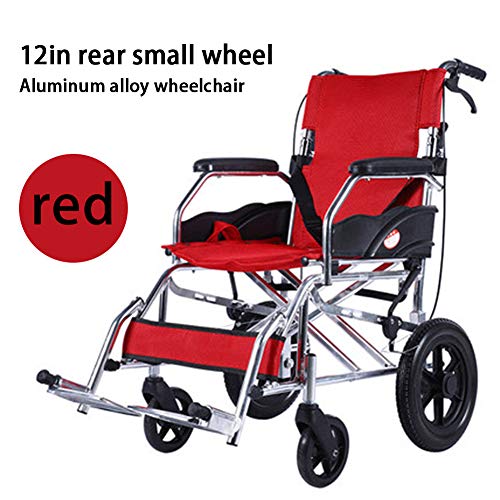 Preisvergleich Produktbild HEIFEN Aluminiumlegierungsrollstuhl, Zusammenklappbarer Leichter Kleiner Rollstuhl,Alter Mann, Alter,Roller,manueller Trolley,tragbar, Reiserollstuhl,einstufiges Zusammenklappen Red