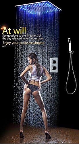 WEITING 20 InchesThermostatic Shower Set SUS304 Mirror Panel with LED Shower Head Rainfall Spray Mist SPA Concealed with Handheld Spray