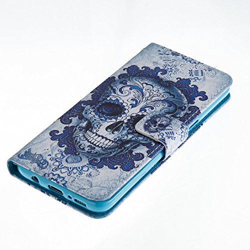 Hülle für Samsung S8, Galaxy S8 Brieftasche Schutzhülle, Aeeque Blau Wolke Schädel Muster Flip Tasche im Bookstyle mit Kartenfach Trageschlaufe Kunstleder Handyhülle Etui Wallet Case Cover Schale für Samsung Galaxy S8 - 4