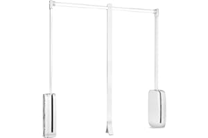 Emuca - Colgador abatible para armario Sling, ancho regulable 450-600mm, Acero y Plástico, Plástico blanco