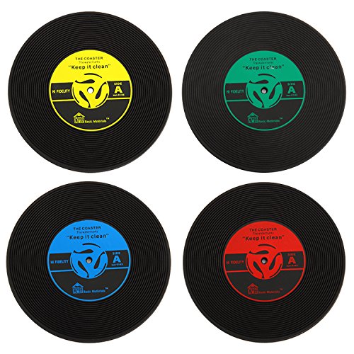Untersetzer Glasuntersetzer Tasse Getränke Matte Coasters Placemats Retro Record Vinyl Schallplatten Design Set Rutschfest Isoliert - 4