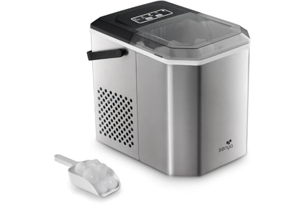 SENYA Machine à Glaçons, 2 Tailles de Glaçons, Jusqu'à 12kg en 24h, Réservoir 1,3L - Écran LED - Détection Infrarouge - Acier Inoxydable