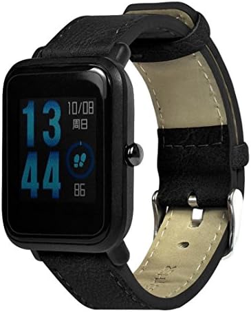 Covermason For Xiaomi Huami Amazfit Bip Youth Watch Straps, Retro Replacement Bracelet Leather Band For Xiaomi Huami Amazfit Bip Youth Watch, Bracelet Wristband Fitness Accessory For Women Men, For Xiaomi Huami Amazfit Bip Youth (Black)