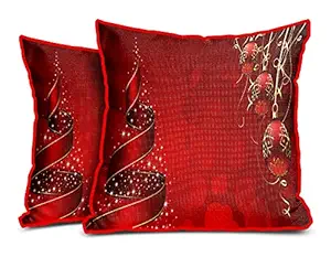 DreamVio Jute Exclusive Merry Christmas Decorative Throw/Pillow Covers, Cushion Covers for Gifting, Living Room, Bed Room, Sofa,Chairs Pack/Set of 2 (Multicolour, Size 16 x 16 Inches)