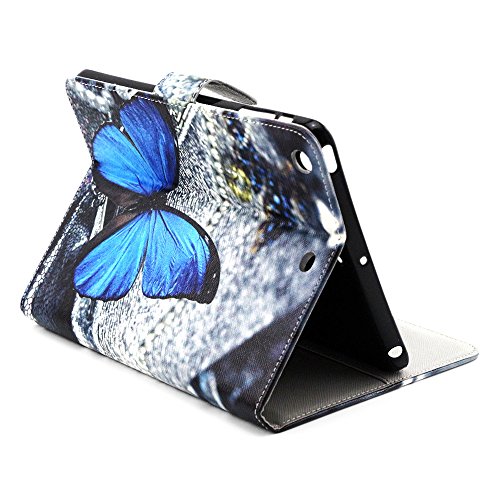 iPad Mini 3 Hülle, Deenor Dark blue butterfly Pattern PU Leder Abdeckung Stand Flip Schutzhülle Hülle für Apple iPad Mini 1/2/3 Generation. (Dark blue butterfly) - 4