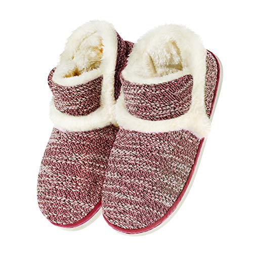 Zapatillas casa para Unisexo Antideslizante Pantufla Cerrada Pelusa Invierno Caucho Rojo EU 39/40(Asia 40/41)