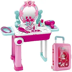 Beauty Set Dressing Table & Suitcase Makeup Case for Girls Toys Portable Fashion & Makeup Makeup Set Accessories for Kids Girls (2 in 1 Make up Set)
