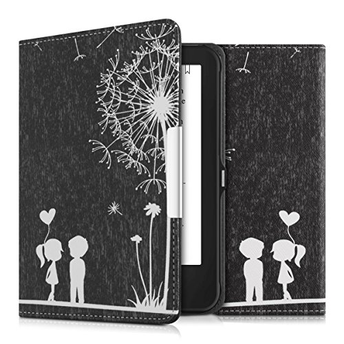 kwmobile Hülle für Tolino Shine 2 HD - Flipcover Case eReader Schutzhülle - Bookstyle Klapphülle Pusteblume Love Design Weiß Schwarz