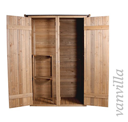 vanvilla Geräteschuppen Holz Flachdach Groß Braun lasiert Gerätehaus Gartenschrank - 3