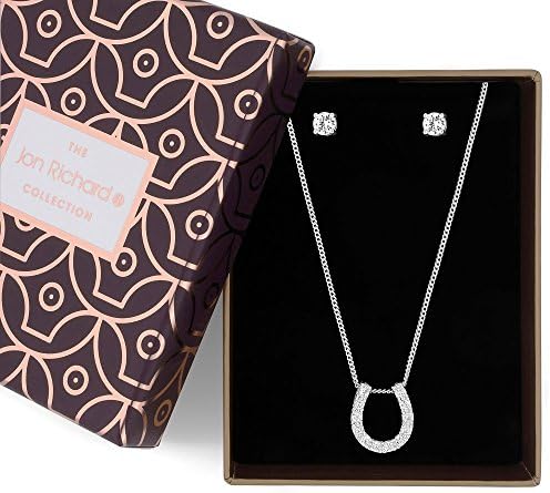 Silver crystal horseshoe necklace and earring set Silver