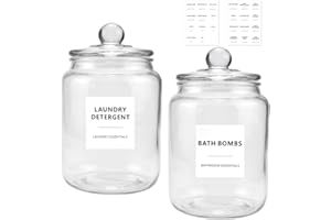 DTYGUIXE Tarro de Cristal para Galletas, 2 Tarros de Vidrio con Tapa Hermética de 2L y 24 Etiquetas Adhesivas Frascos de Vidrio Decorativos para Galletas Caramelos Chuches Magdalenas Cápsulas de Café