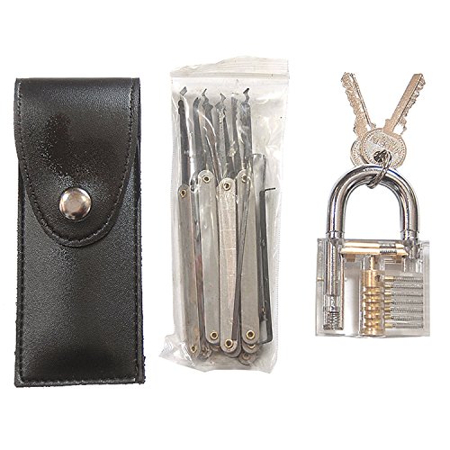 SUNNOW® Professionelle Lockpicking und 12-teiliges Pick-Set Sichtbar Übungschloss Vorhängeschloss Praxis Hangschloss mit Schlüsseln (Silbern)