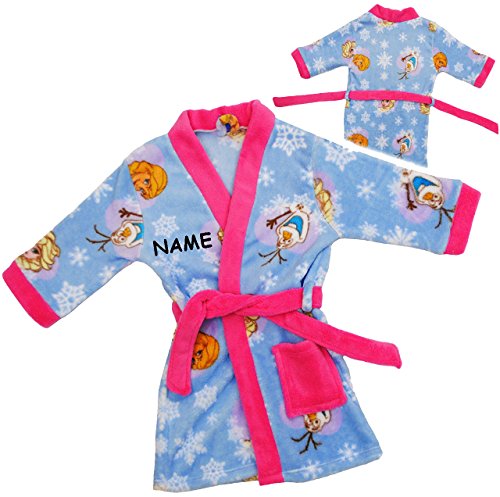 Preisvergleich Produktbild Fleece - Frottee _ Bademantel - " Disney die Eiskönigin - Frozen - BLAU " - incl. Name - 4 bis 5 Jahre / Gr. 110 - 116 - Microfleece / Microfaser - für Kinder / Jungen & Mädchen - völlig unverfroren Prinzessin Elsa Anna Arendelle - Olaf / Herzen - Hausmantel / Morgenmantel / Saunamantel - Sauna - Kapuzenbademantel - Kinderbademantel - Mädchenbademantel / Jungenbademantel - Frotteebademantel - Polyester