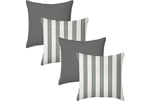Harrison Cropper Premium Garden Scatter Cushion | Water Resistant Cushions | Outdoor Patio Rattan Chairs | Hollowfibre Filled Seating Furniture Pillow | Soft Comfy and Durable | 4 Pack (Grey & Stripe)