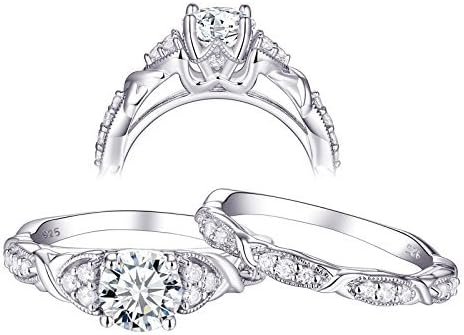 Newshe Bridal Set 1.6ct Round AAA CZ 925 Sterling Silver Engagement Wedding Ring Sets 2pcs Size Q