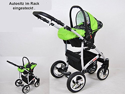 Kinderwagen Largo, 3 in 1- Set Wanne Buggy Babyschale Autositz Schwarz + coffe - 4