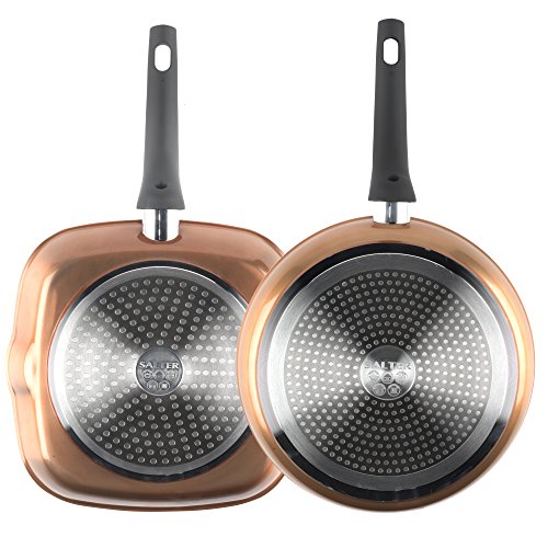 Salter Copper Effect Frying Pan and Griddle Pan Set, 28/28cm