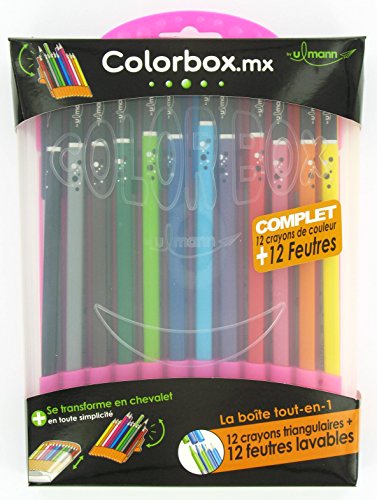 ULMANN Boite chevalet COLORBOX 12 Crayons de couleurs + 12 Feutres moyen Assortis