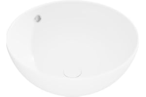 Eridanus White Gloss Bathroom Vessel Sink with overflow, Round Vitreous China Basin for Countertops, Round Ceramic Washbasin, Ideal for Cloakroom Vanity Units, 430 x 430 x 180mm