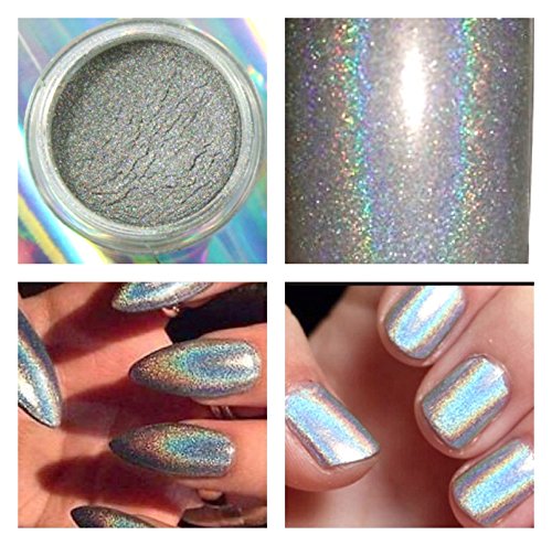 Holo Nail Powder Pigment Glitter Flake Hot Trend Manicure Pedicure Polish Holographic Effect Large 1x 5ml Pot + Wand
