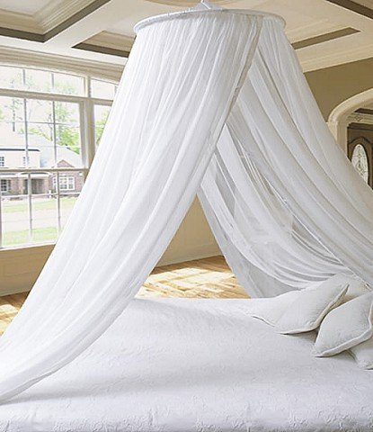 Pure White Extra Thick Elegant Round Top Bed Canopy (Mosquito Net) - Holiday Resort Style